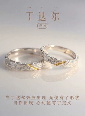 「丁达尔」情侣戒指999纯银轻奢可调节简约对戒七夕礼物送女朋友