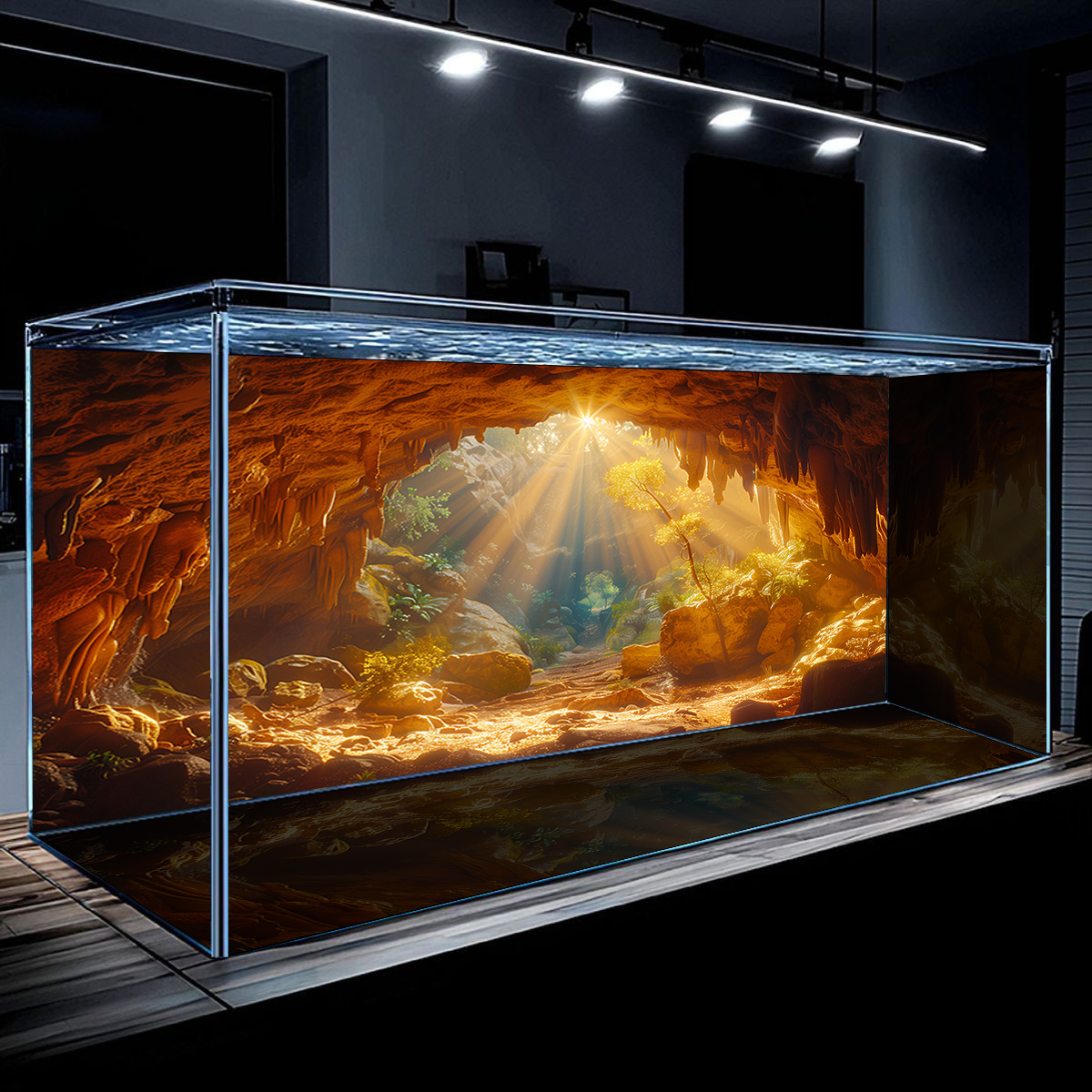 鱼缸背景贴纸3d立体高清图5d水族箱洞穴造景装饰画壁纸正胶不透光