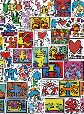 50张凯斯哈林KEITH HARING欧美街头艺术贴纸波普风涂鸦装饰防水贴