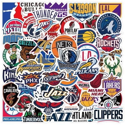 63张篮球队徽贴纸吉他笔记本电脑手机行李箱头盔滑板装饰防水贴画