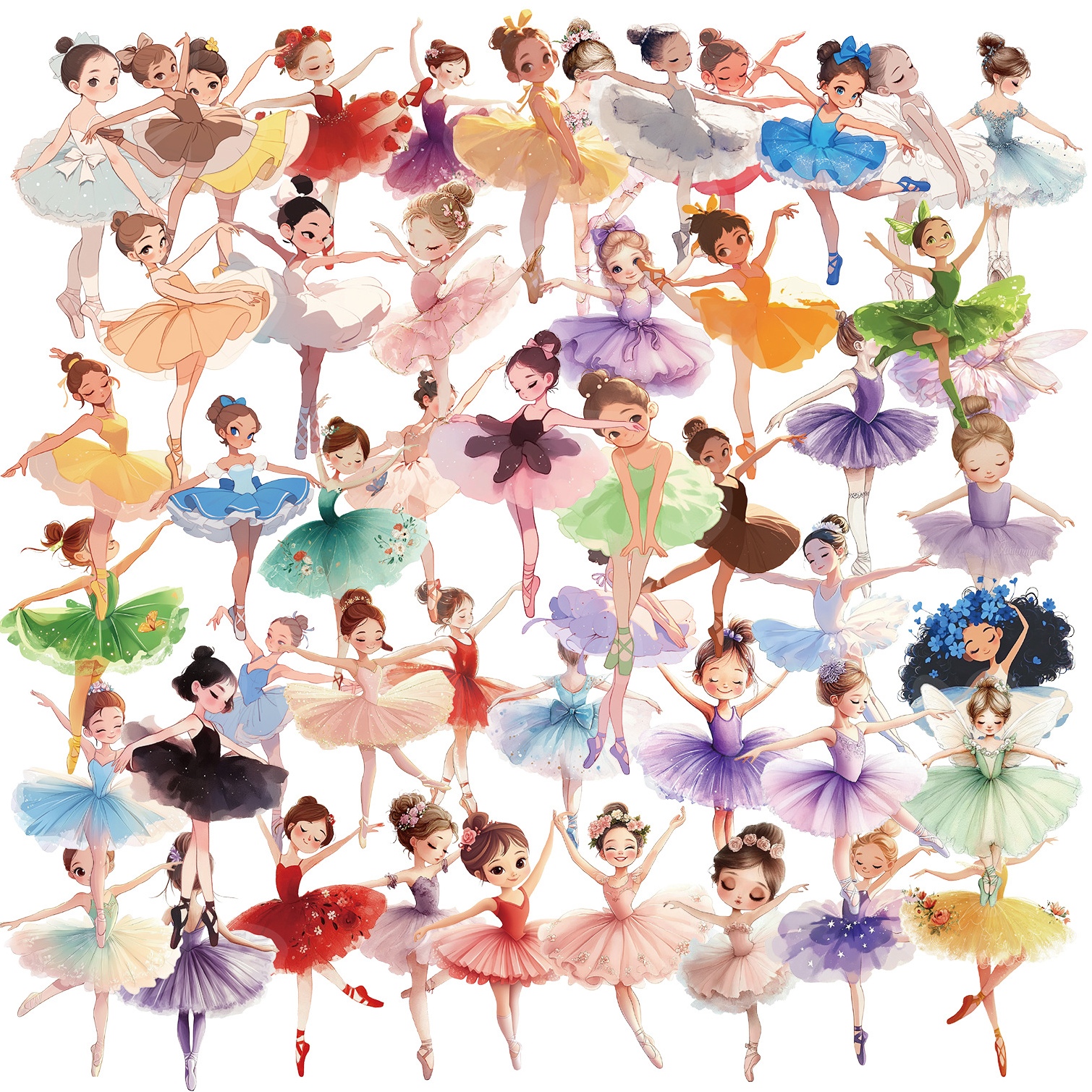 50张芭蕾女孩贴纸PET透明卡通可爱跳舞蹈人物装饰手机壳防水贴画