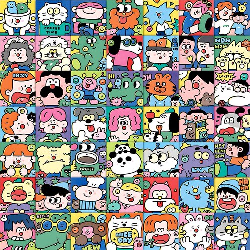 多巴胺治愈小插画贴纸彩色卡通风