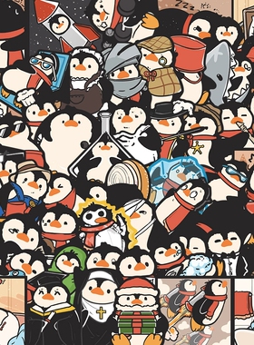 50张可爱卡通动物搞怪企鹅手账素材贴纸装饰行李箱笔记本防水贴画