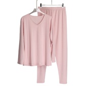 棉毛衫 新款 居家服针织真丝秋衣裤 薄款 秋冬女V领桑蚕丝棉睡衣套装