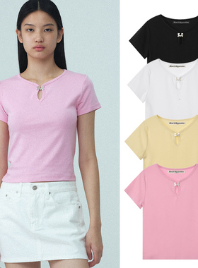 韩国潮牌RR纯色短袖T恤修身rest小个子辣妹女andrecreation
