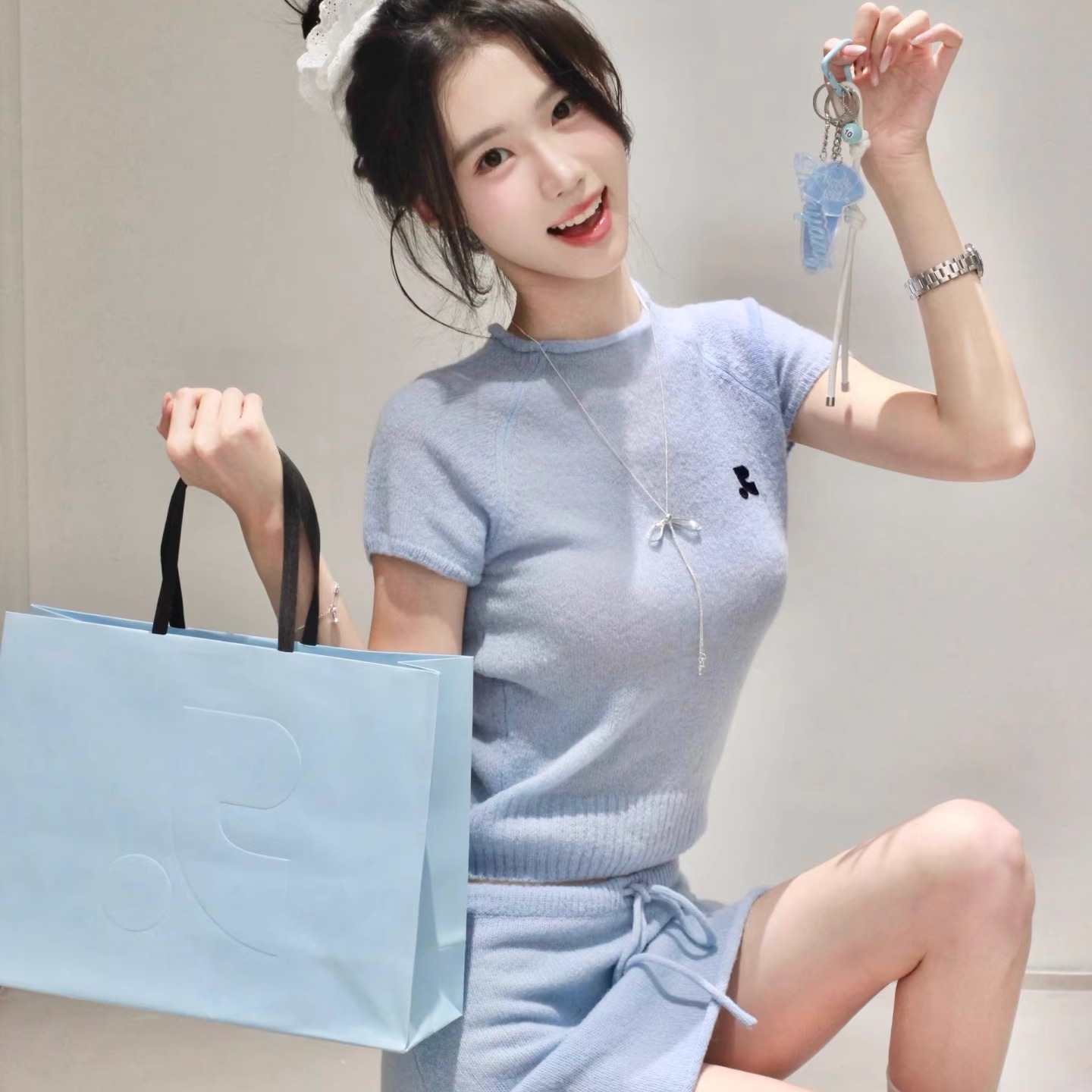 韩国潮牌RR半高领短袖毛衣