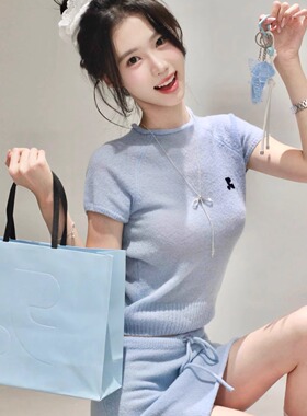 韩国潮牌Rest半高领短袖RR毛衣辣妹短款小个子修身andrecreation