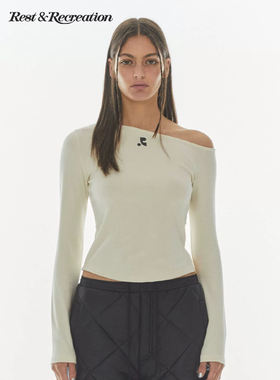 rest露肩长袖T恤女修身一字领RR打底衫 辣妹装潮流andrecreation