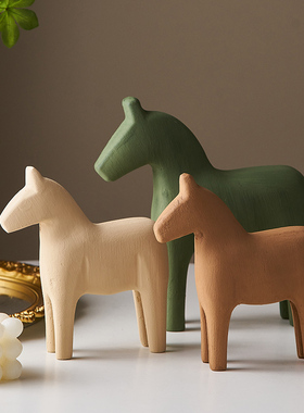 原木风文艺小木马小摆件客厅玄关电视柜家居装饰品搭配房间书桌面