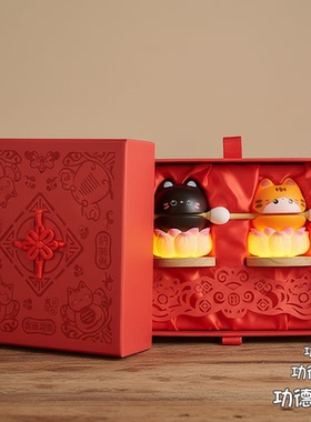 国潮猫咪树脂小夜灯礼盒摆件