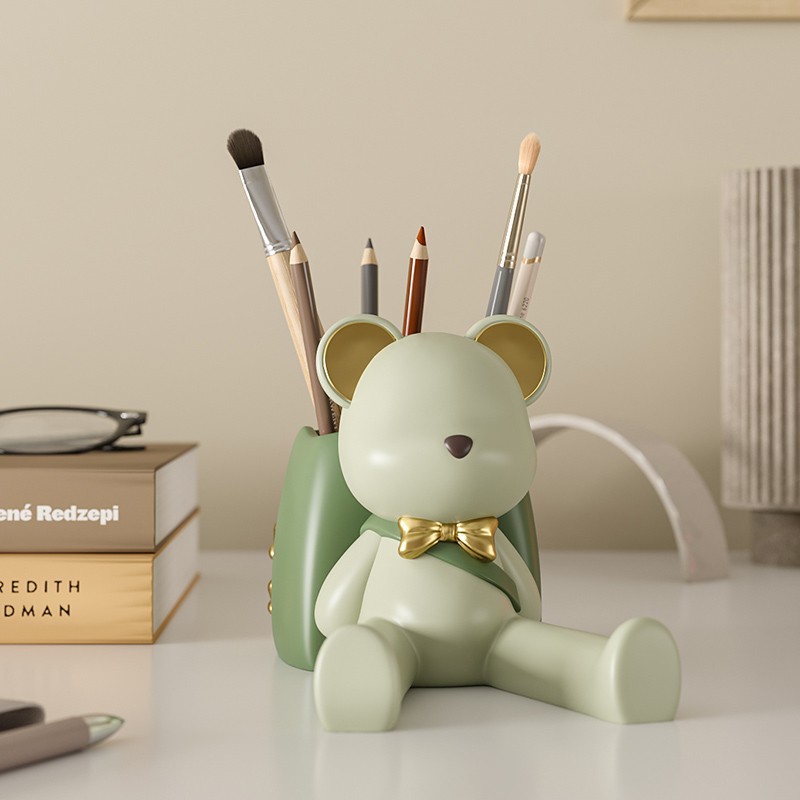 卡通小熊树脂笔筒桌面摆件礼盒