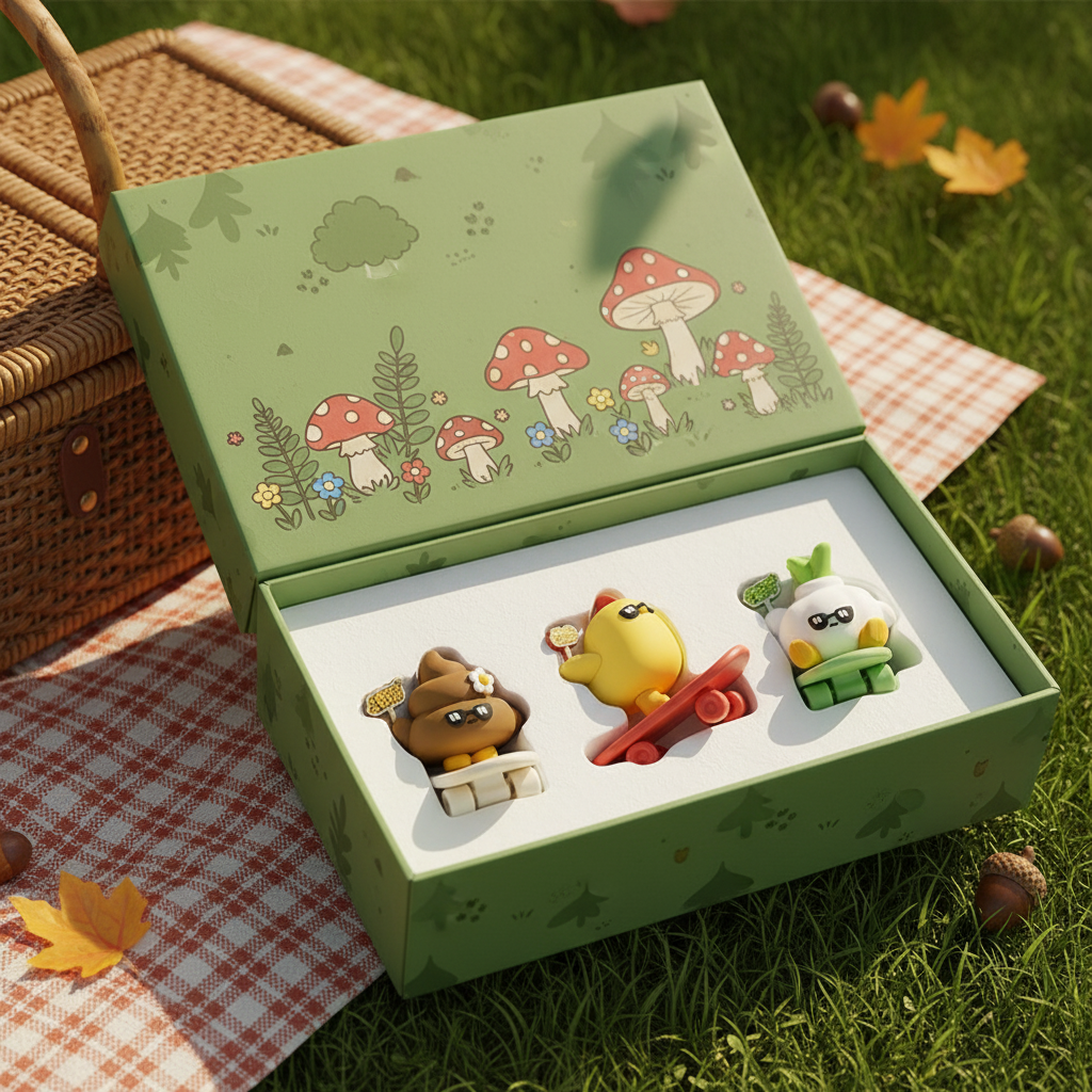 软萌治愈蘑菇树脂手绘摆件礼盒