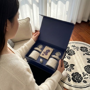 北欧风格陶瓷桌面摆件礼盒装几何浮雕收纳储物生日礼品