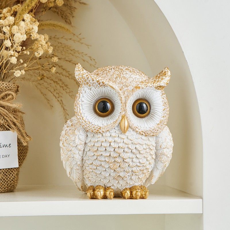 轻奢创意猫头鹰摆件客厅桌面装饰品电视柜酒柜树脂浮雕工艺品小众