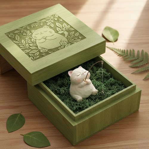 木质猫咪自然雕刻摆件礼盒