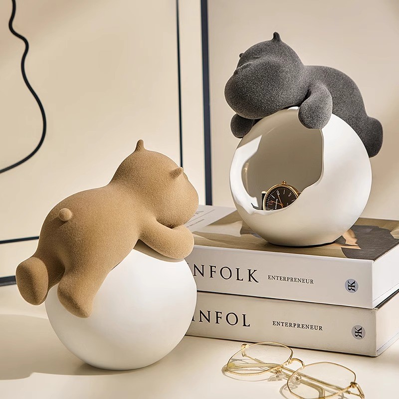 可爱卡通陶瓷桌面摆件客厅收纳
