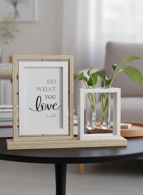 北欧几何相框桌面摆件实木底座