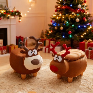 圣诞麋鹿储物凳家用可爱坐凳儿童房装 饰家居客厅沙发旁边落地摆件