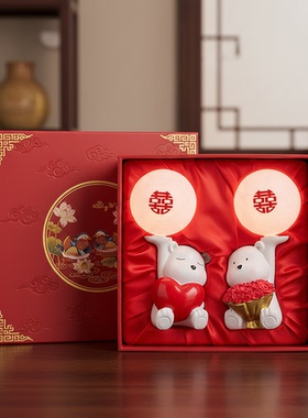新中式小熊可发光桌面摆件礼盒
