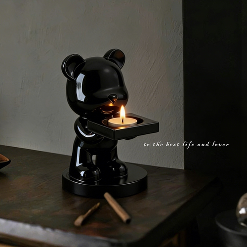 创意小熊造型陶瓷烛台摆件