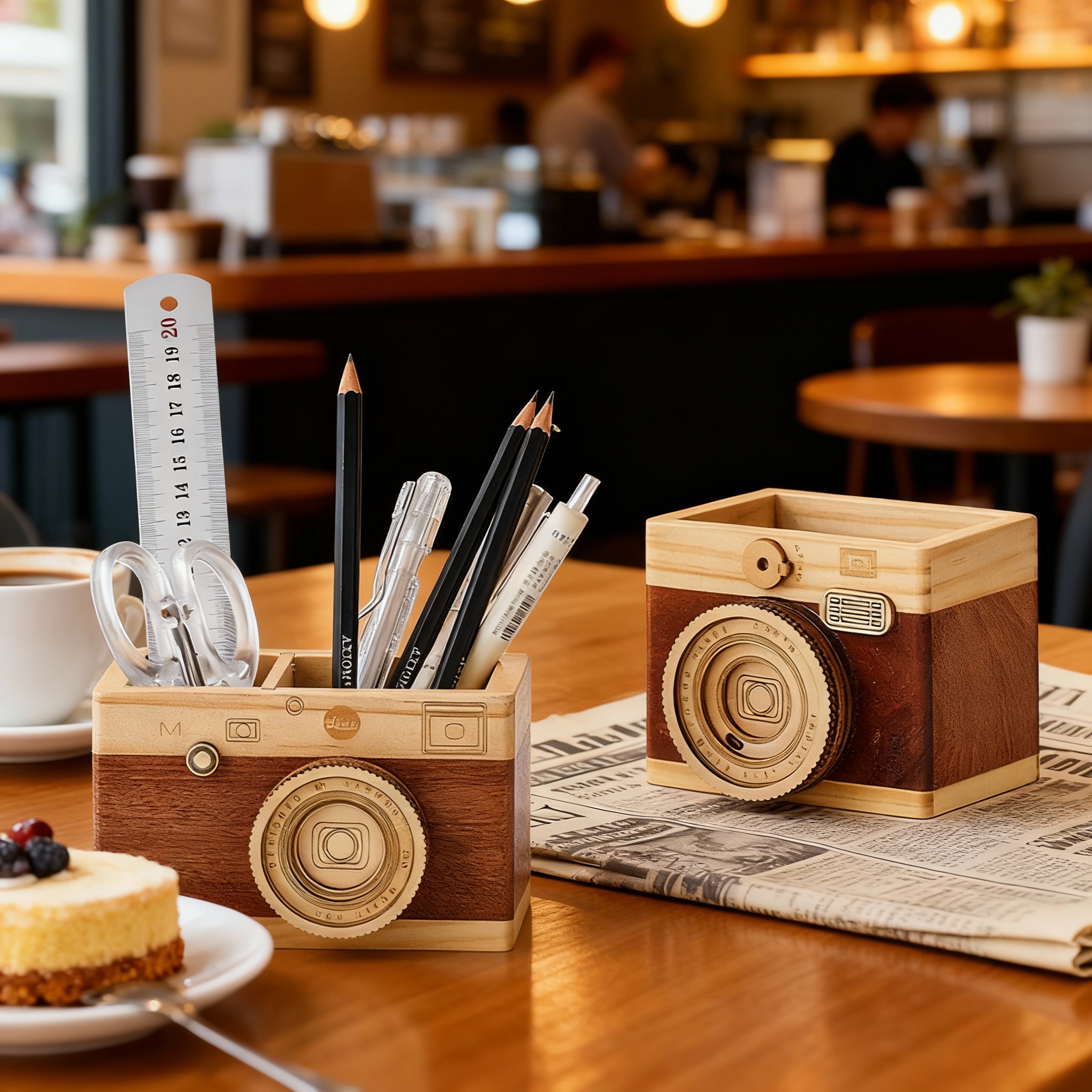 复古怀旧木质笔筒桌面摆件