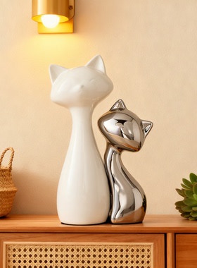 简约现代陶瓷猫咪摆件