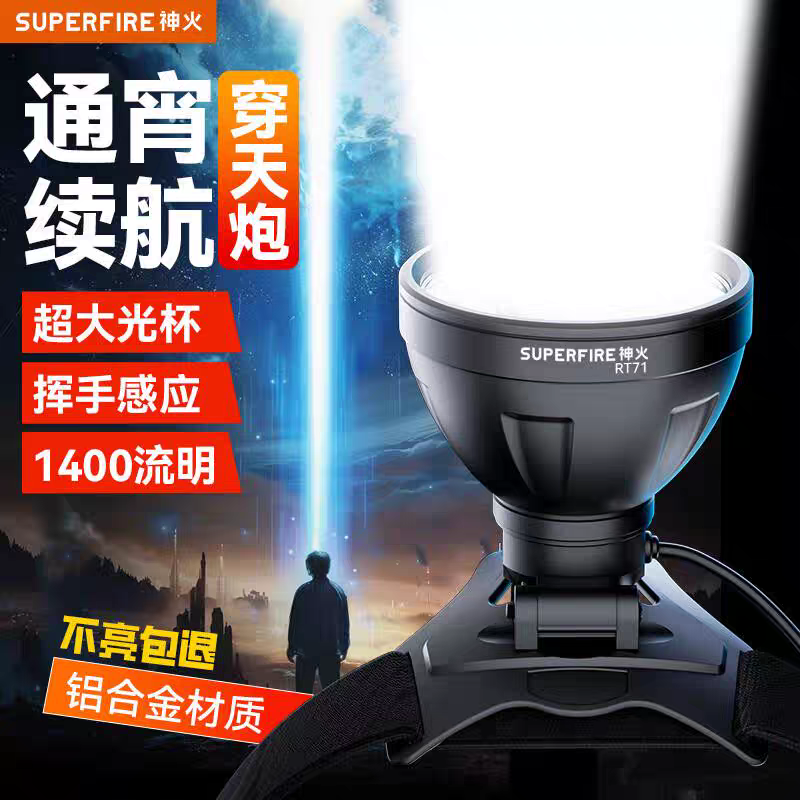 神火RT71头灯强光超亮长续航户外夜钓鱼感应防水头戴式