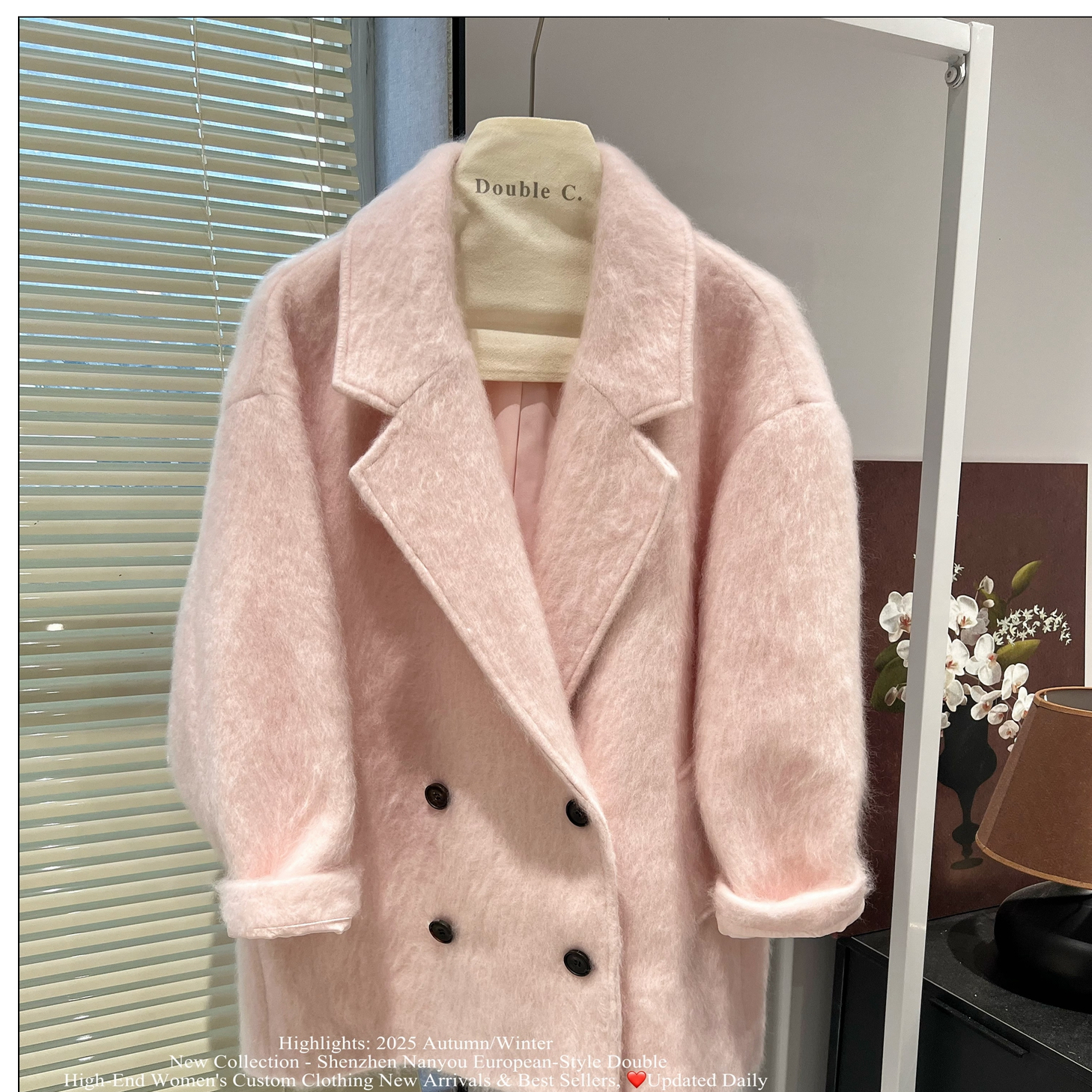 2025冬拉毛温柔毛绒双排扣外套女