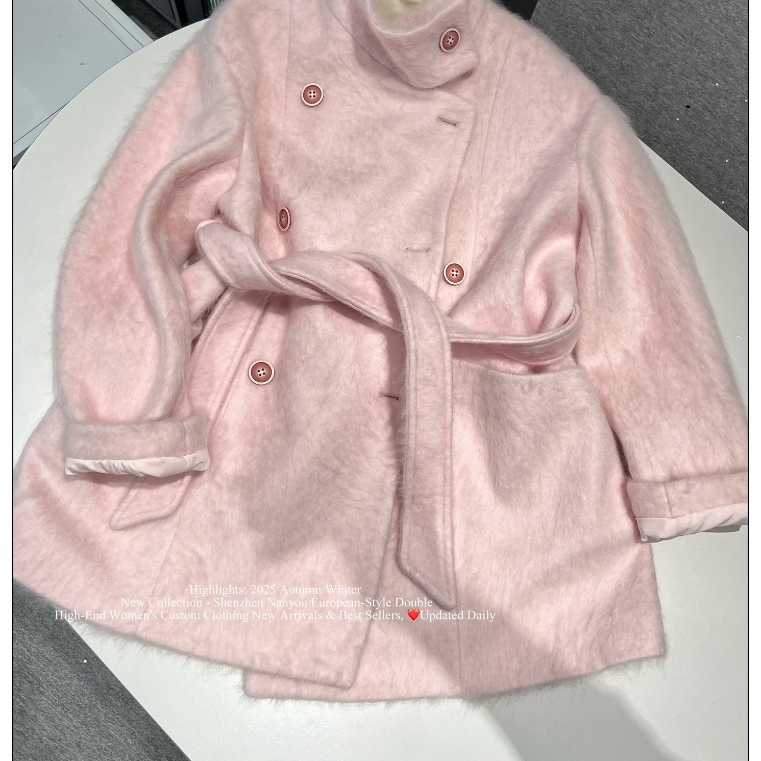 2025冬季新羊绒拉毛系带收腰外套