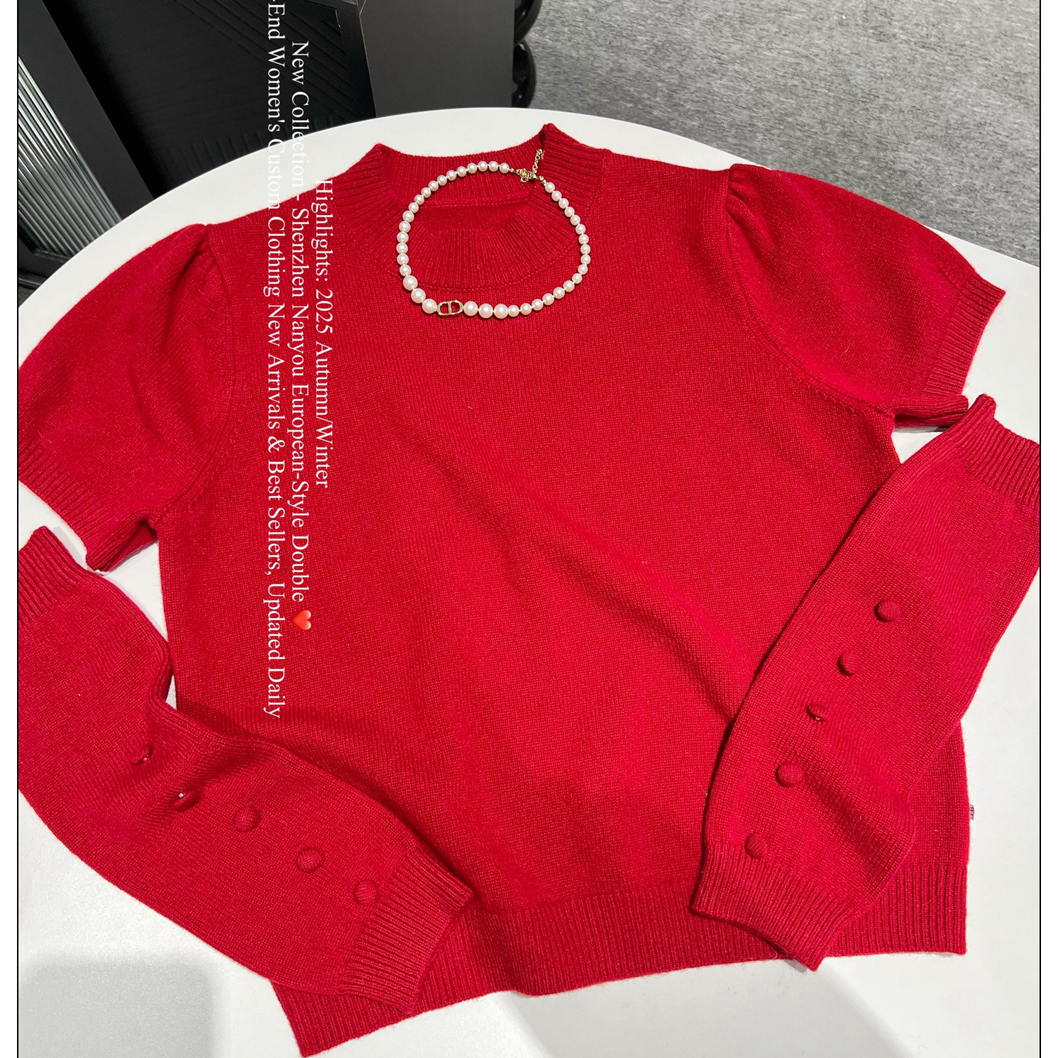 2025冬季泡泡袖羊毛断袖针织毛衣