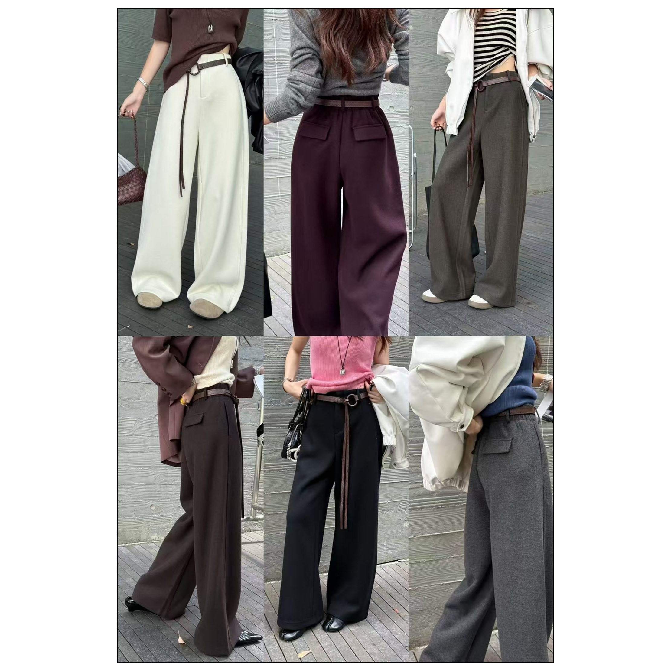 2025新品冬绵羊毛宽松皮带阔腿裤