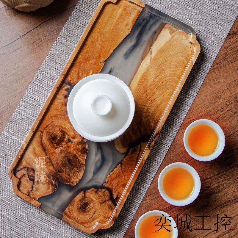 环氧树脂茶盘茶轴摆件创意风河流崖柏黑檀实木水墨烫壶托盘功夫