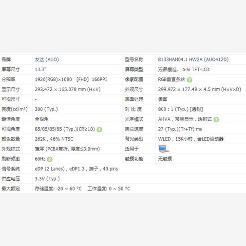 B133HAN04.1  友达液晶显示屏全新原厂原包现货，价格以咨询为准