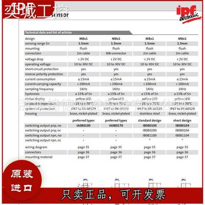 全新原装德国IPF电感式传感器接近开关IB121221 IB120123质保二年
