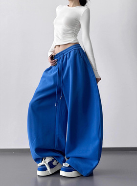 韩系慵懒风运动卫裤女冬季hiphop宽松显瘦复古潮流爵士舞弯刀裤子