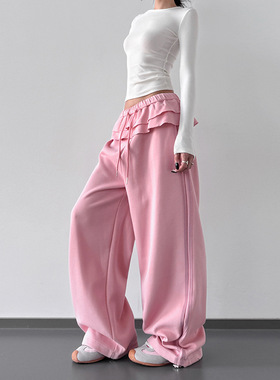 2025春季新款女装少女卫裤高级感松紧腰荷叶边网红爆款别致休闲裤