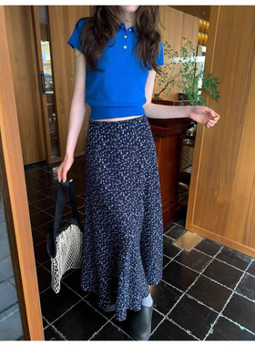 浪漫风碎花半身裙夏季新款垂感显瘦高腰显瘦百搭鱼尾裙A字长裙女