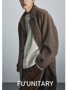 牦牛绒大衣长款秋冬新款飞机扣翻领休闲加厚双面呢羊毛大衣外套男