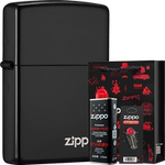 Zippo官方旗舰店之宝黑炫商标套装防风煤油打火机送男友圣诞礼物