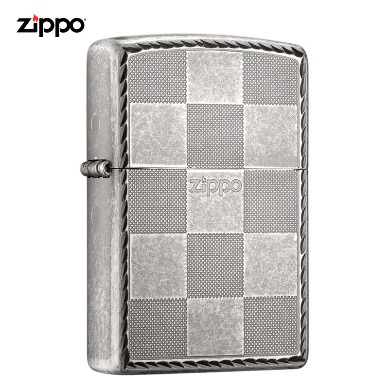 打火机格子古银礼物zippo