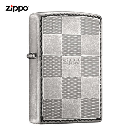 打火机格子古银礼物zippo