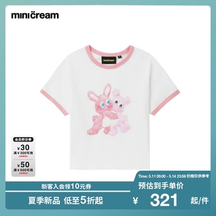 新品 时尚 cream女装 可爱撞色双兔印花短袖 T恤640AM 夏季 mini