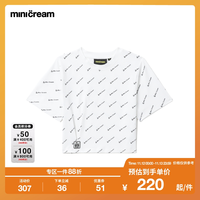 mini cream女装2023夏季新款字母满印休闲短T恤M6128K