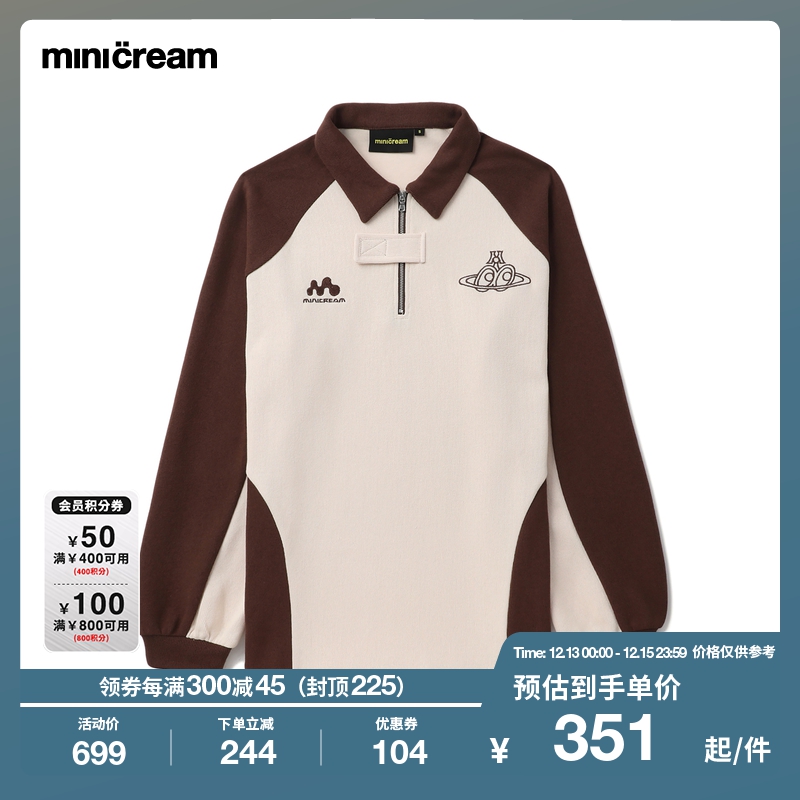 mini cream女装秋冬新品时尚拼色半拉链翻领休闲长袖T恤WM619AL