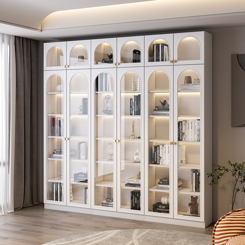 法式奶油风书柜落地整墙实木玻璃门书柜一体靠墙收纳储物柜可定制,住宅家具,组合书柜,淘宝优惠券,粉丝福利购,淘宝优惠卷