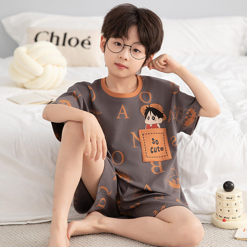 全棉纯棉2026新款儿童睡衣男童夏季纯棉短袖套装薄款中大童家居服
