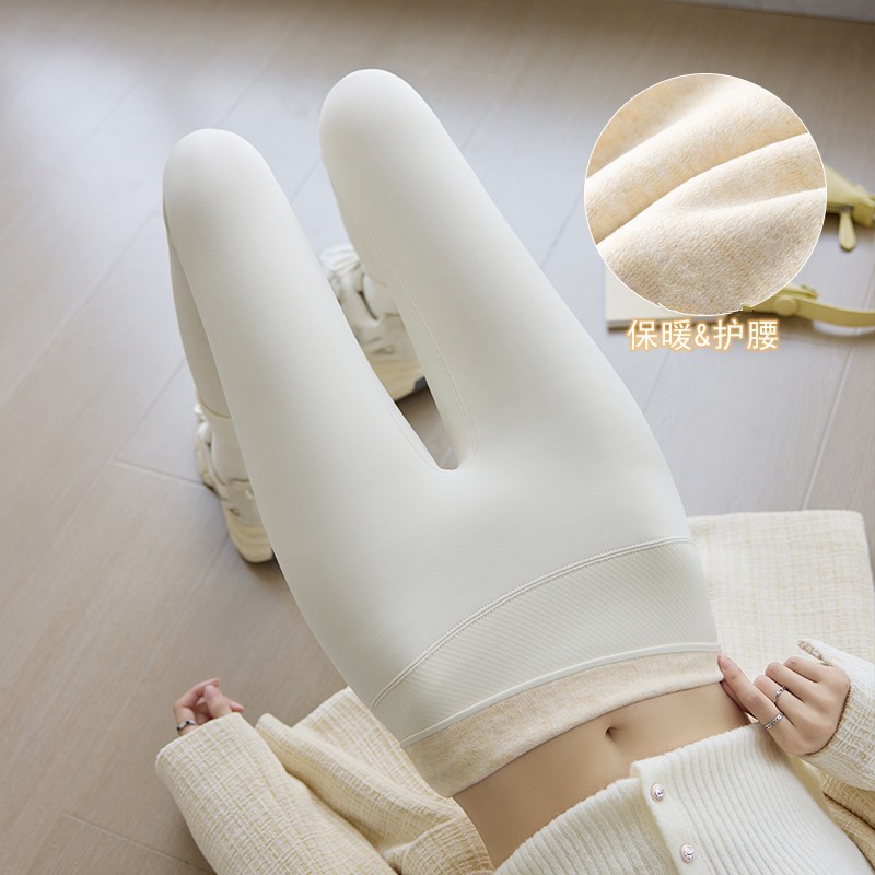 加绒鲨鱼裤女白色秋冬新款高腰收腹瑜伽芭比裤加厚保暖打底裤外穿