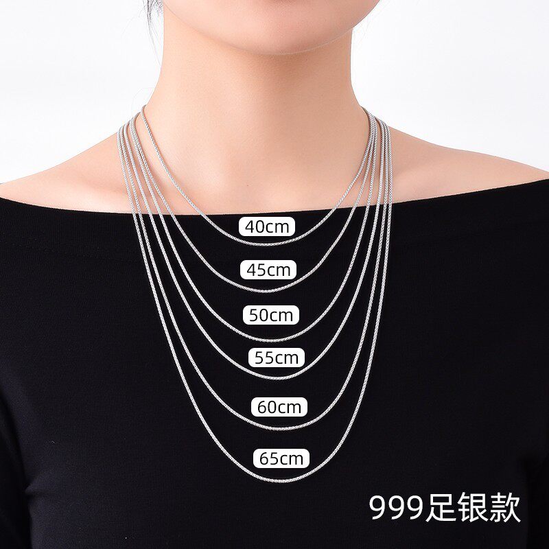 链子足银 999纯银项链女男毛衣链 足银肖邦链长款链子无吊坠素