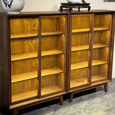 热售款中式老料槠木实木玻璃展示储物收纳柜日式简约客厅小餐边柜