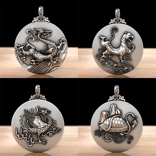 原创纯银四大神兽圆吊青龙项链